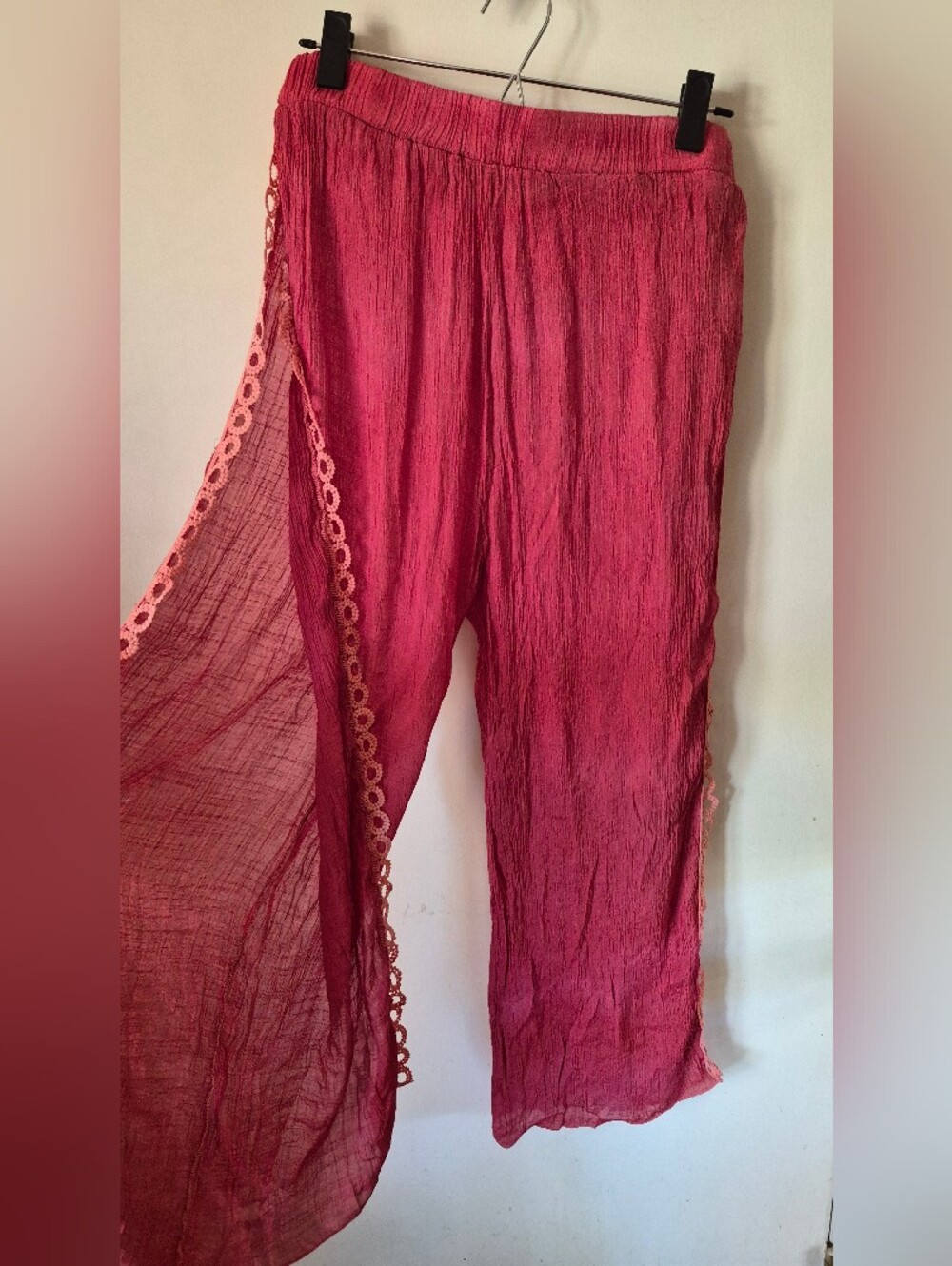 Pink Lightweight Wide-Leg Pants with Side Panel